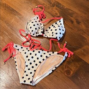 J. Crew White Polka Dot Bikini with Coral Trim - brand new, hygiene strip intact